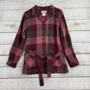 Vintage Pendleton Plaid Wool Belted Shirt Jacket Shacket Womens M Purple Flannel